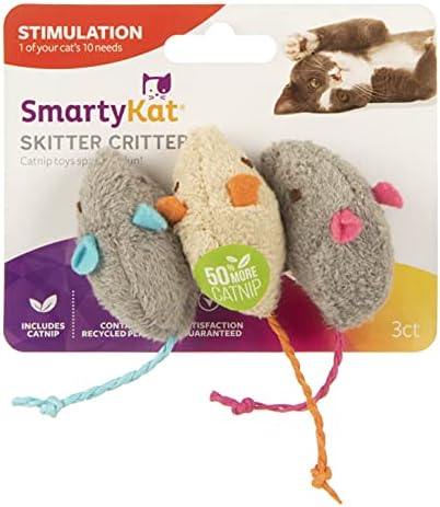 SmartyKat (3 Count) Skitter Critters Catnip Cat Toys - Gray/Cream, 3 Count - Image 6
