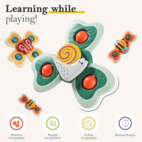 3PCS ALASOU Silicone Suction Cup Spinner Toys for 1 Year Old Boy Girl|Novelty Spinning Tops Bath Toys for Kids Ages 1-3|Sensory Toys for Toddlers 1-3 Year Old Boy Birthday Gift - Image 4