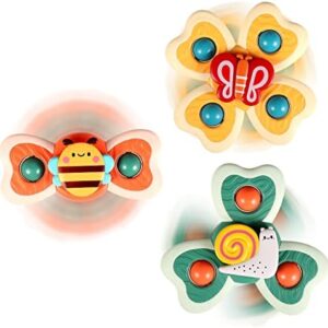 3PCS ALASOU Silicone Suction Cup Spinner Toys for 1 Year Old Boy Girl|Novelty Spinning Tops Bath Toys for Kids Ages 1-3|Sensory Toys for Toddlers 1-3 Year Old Boy Birthday Gift