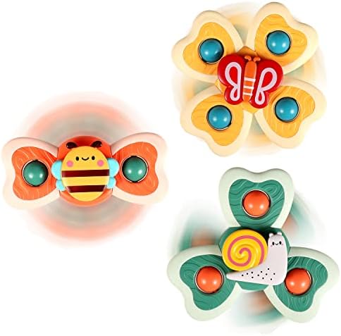 3PCS ALASOU Silicone Suction Cup Spinner Toys for 1 Year Old Boy Girl|Novelty Spinning Tops Bath Toys for Kids Ages 1-3|Sensory Toys for Toddlers 1-3 Year Old Boy Birthday Gift