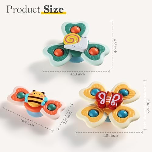 3PCS ALASOU Silicone Suction Cup Spinner Toys for 1 Year Old Boy Girl|Novelty Spinning Tops Bath Toys for Kids Ages 1-3|Sensory Toys for Toddlers 1-3 Year Old Boy Birthday Gift - Image 8