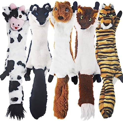 SHARLOVY Dog Squeaky Toys 5 Pack, Pet Toys Crinkle Dog Toy No Stuffing Animals Dog Plush Toy Dog Chew Toy for Large Dogs and Medium Dogs Squeeky Doggie Toys 5 Pack for Large Dogs Multi-Colored - Image 2