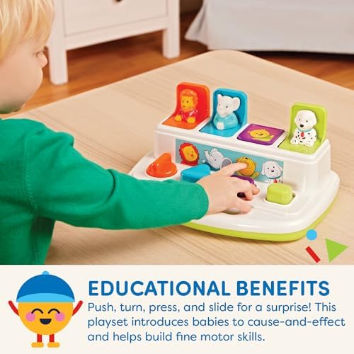 Battat – Cause-And-Effect Toy – Developmental Toy With Buttons & Colors – Color Sorting Animal Toys – For Kids, Toddlers, Babies – 18 Months + – Pop-Up Pals - Image 5