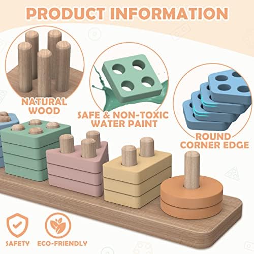 pigipigi Montessori Toys Gift for 1 2 3 4 Years Old - Wooden Sorting Stacking Toy Toddler Baby Preschool Kids Boys Girls Learning Color Shape Block Educational Activity Game Birthday Easter Gifts - Image 3