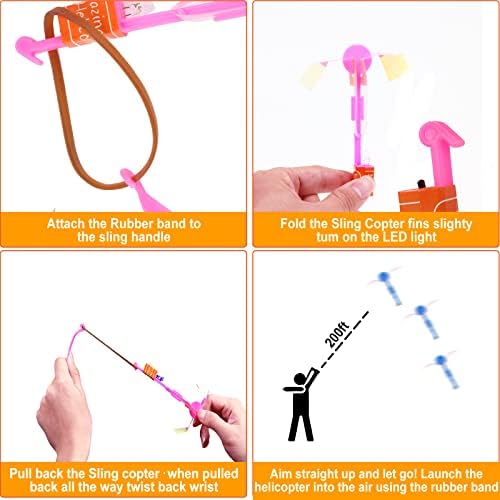 lpvoqpth 25 Sets LED Flying Set, 25 Slingshot+25 Glow Helicopter-50 Pcs, Flying Toy Outdoor Toys Glow in The Dark Party Supplies Party Favors for Kids 8-12,4-8 - Image 4