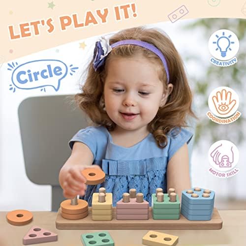 pigipigi Montessori Toys Gift for 1 2 3 4 Years Old - Wooden Sorting Stacking Toy Toddler Baby Preschool Kids Boys Girls Learning Color Shape Block Educational Activity Game Birthday Easter Gifts - Image 2