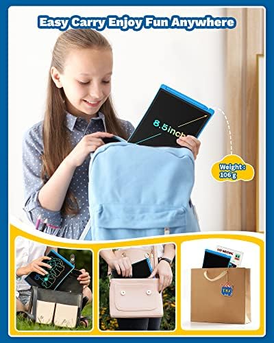 TEKFUN 2 Pack LCD Writing Tablet with Stylus, 8.5in Erasable Doodle Board Mess Free Drawing Pad for Kids, Car Trip Educational Toys Birthday for 3 4 5 6 7 Girls Boys (2*Blue) - Image 3