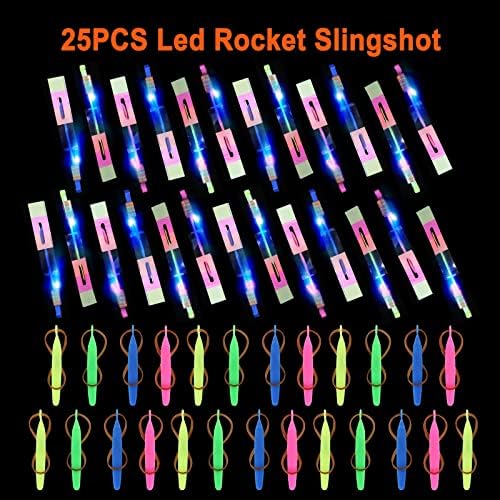 lpvoqpth 25 Sets LED Flying Set, 25 Slingshot+25 Glow Helicopter-50 Pcs, Flying Toy Outdoor Toys Glow in The Dark Party Supplies Party Favors for Kids 8-12,4-8 - Image 2