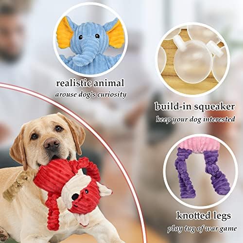 LECHONG 5 Pack Tough Dog Toys Stuffed Squeaky Dog Toys Assortment Plush Animal Dog Toy Value Bundle Puppy Pet Dog Toys for Small Medium Large Dogs - Image 3