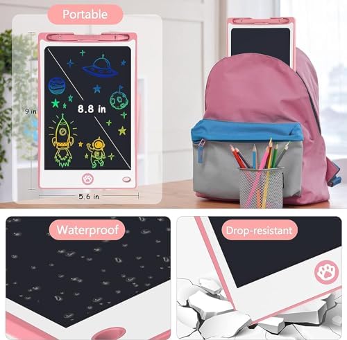 Hockvill LCD Writing Tablet for Kids 8.8 Inch, Kids Toys for Girls Boys Drawing Pad for 3 4 5 6 7 8 Year Old Kid, Toddler Drawing Doodle Board Travel Essentials Christmas Birthday Gift for Kids -Pink - Image 6