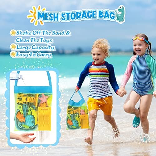 FHOZGECY Beach Toys, 31Pcs Sand Toys, Sandbox Toys with 2 Truck 2 Collapsible Sand Bucket, Shovel Set, Sand Castle Kit, Animal Dinosaur Molds etc. Mesh Bag, Travel Toys for Kids Toddlers Boys Girls - Image 5