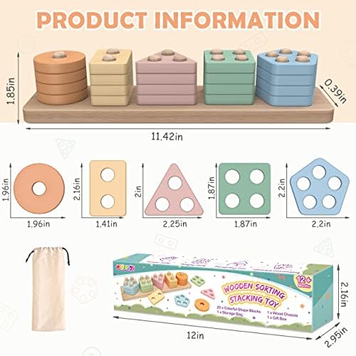 pigipigi Montessori Toys Gift for 1 2 3 4 Years Old - Wooden Sorting Stacking Toy Toddler Baby Preschool Kids Boys Girls Learning Color Shape Block Educational Activity Game Birthday Easter Gifts - Image 6