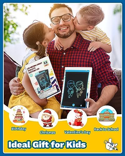 TEKFUN 2 Pack LCD Writing Tablet with Stylus, 8.5in Erasable Doodle Board Mess Free Drawing Pad for Kids, Car Trip Educational Toys Birthday for 3 4 5 6 7 Girls Boys (2*Blue) - Image 6
