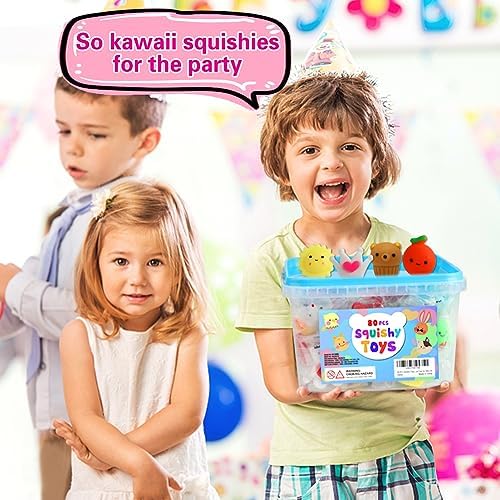 80Pcs Party Favors for Kids 4-8, Kawaii Squishies Mochi Squishy Toy Bulk Fidget Sensory Toys Birthday Gifts for Boys Girls Goodie Bag Christmas Stocking Stuffers Treasure Box Classroom Prizes - Image 4