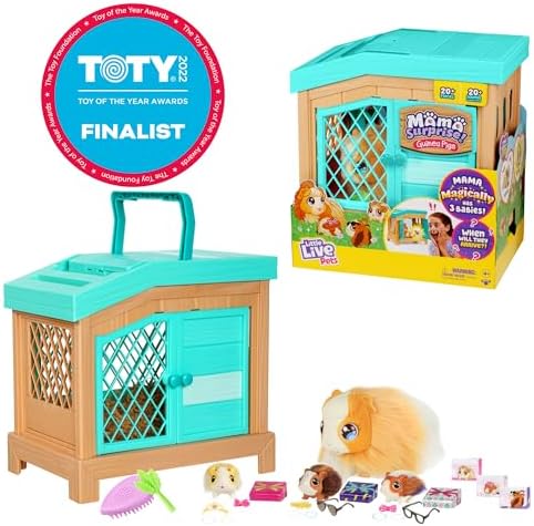 Little Live Pets - Mama Surprise | Soft, Interactive Guinea Pig and her Hutch, and her 3 Babies. 20+ Sounds & Reactions. for Kids Ages 4+, Multicolor, 7.8 x 11.93 x 11.38 inches
