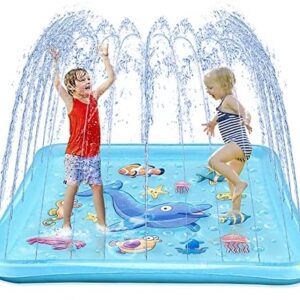 Growsland Splash Pad for Toddlers, Outdoor Sprinkler for Kids, 67" Summer Water Toys Inflatable Wading Baby Pool Fun Gifts for 3 4 5 6 7 8 9 Years Old Boy Girl Backyard Garden Lawn Outdoor Games