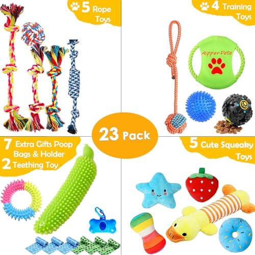 Aipper Dog Puppy Toys 23 Pack, Puppy Chew Toys for Fun and Teeth Cleaning, Dog Squeak Toys,Treat Dispenser Ball, Tug of War Toys, Puppy Teething Toys, Dog Rope Toys Pack for Medium to Small Dogs - Image 2