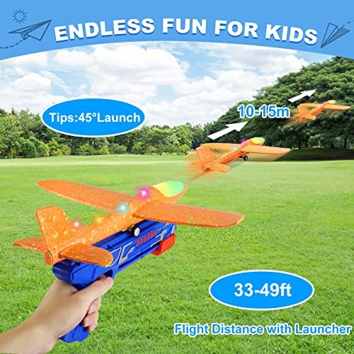 Fuwidvia 3 Pack Airplane Launcher Toys, 13.2'' LED Foam Glider Catapult Plane Toy for Boys, 2 Flight Modes Outdoor Flying Toys Birthday Gifts for Boys Girls 4 5 6 7 8 9 10 11 12 Year Old - Image 2